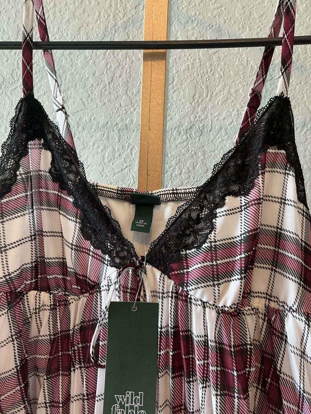 Wild Fable Plaid Babydoll Dress Size XS Burgundy - Picture 2 of 6